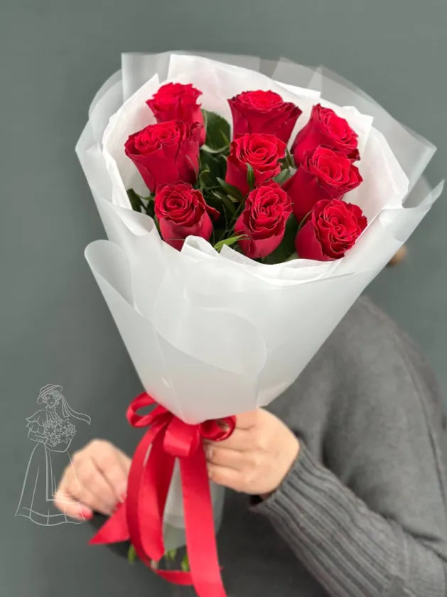 Букет из 9 красных роз.