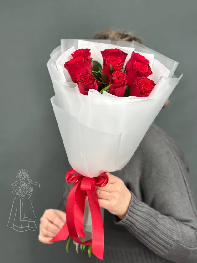 Букет из 9 красных роз.