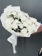 Букет из белых, пушистых хризантем.