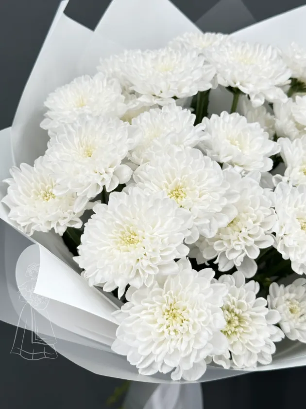 Стойкий букет из белых, кустовых хризантем