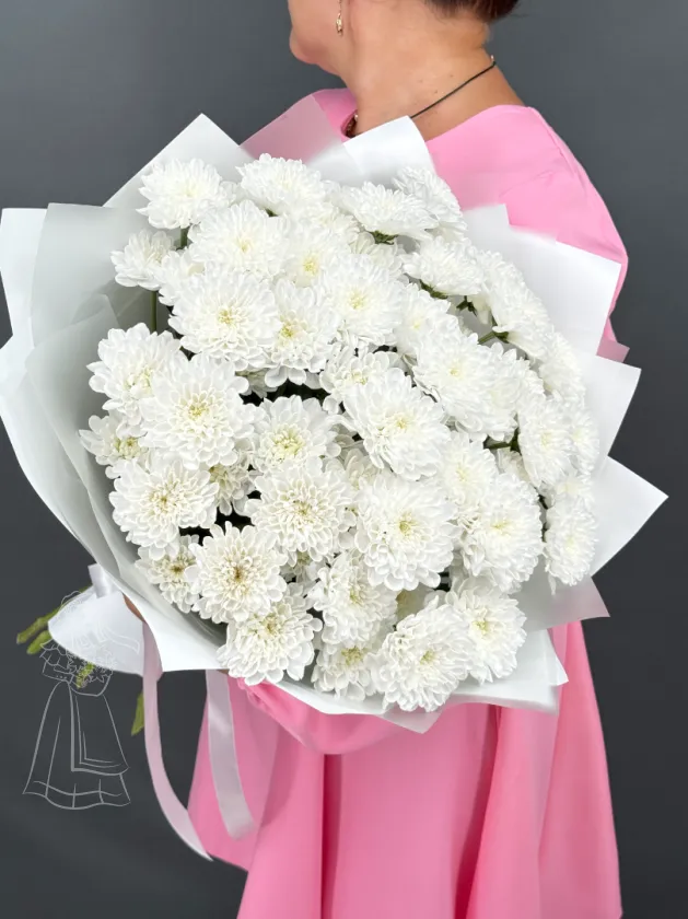 Стойкий букет из 9 белых хризантем