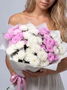 «Нежный Зефир» 9 белых и розовых кустовых хризантем