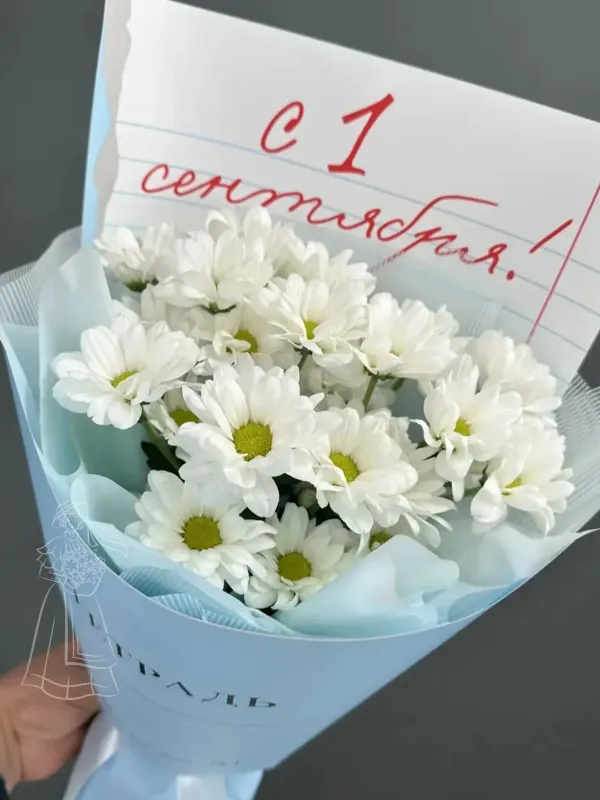 «Школьный вальс» букет с белыми хризантемами