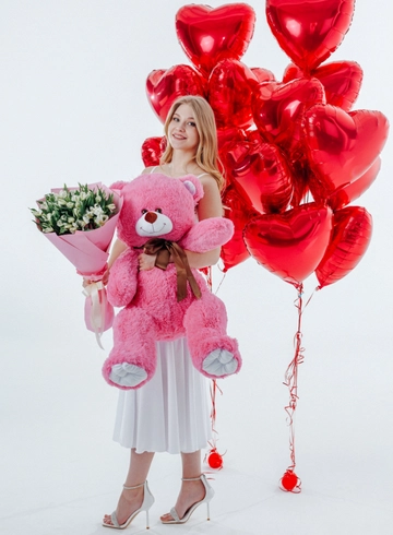 Букет из альстромерий с мишкой от интернет-магазина цветов в Норильске