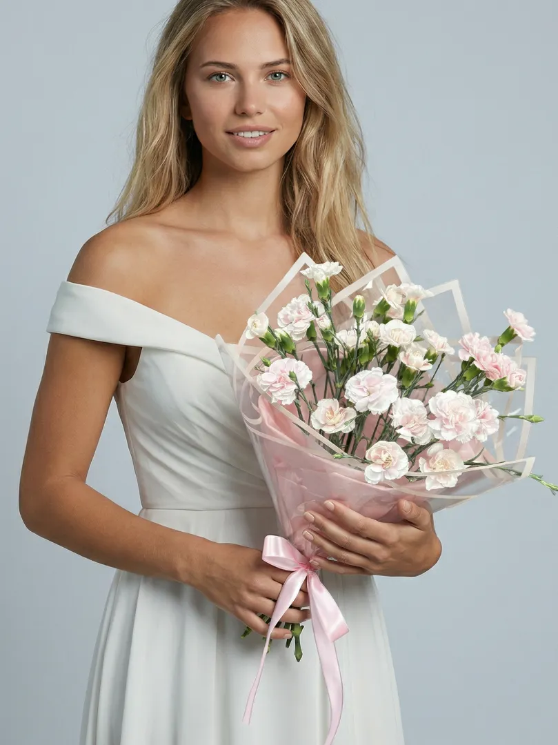 Стойкий букет нежно-розовые кустовые диантусы (гвоздики)