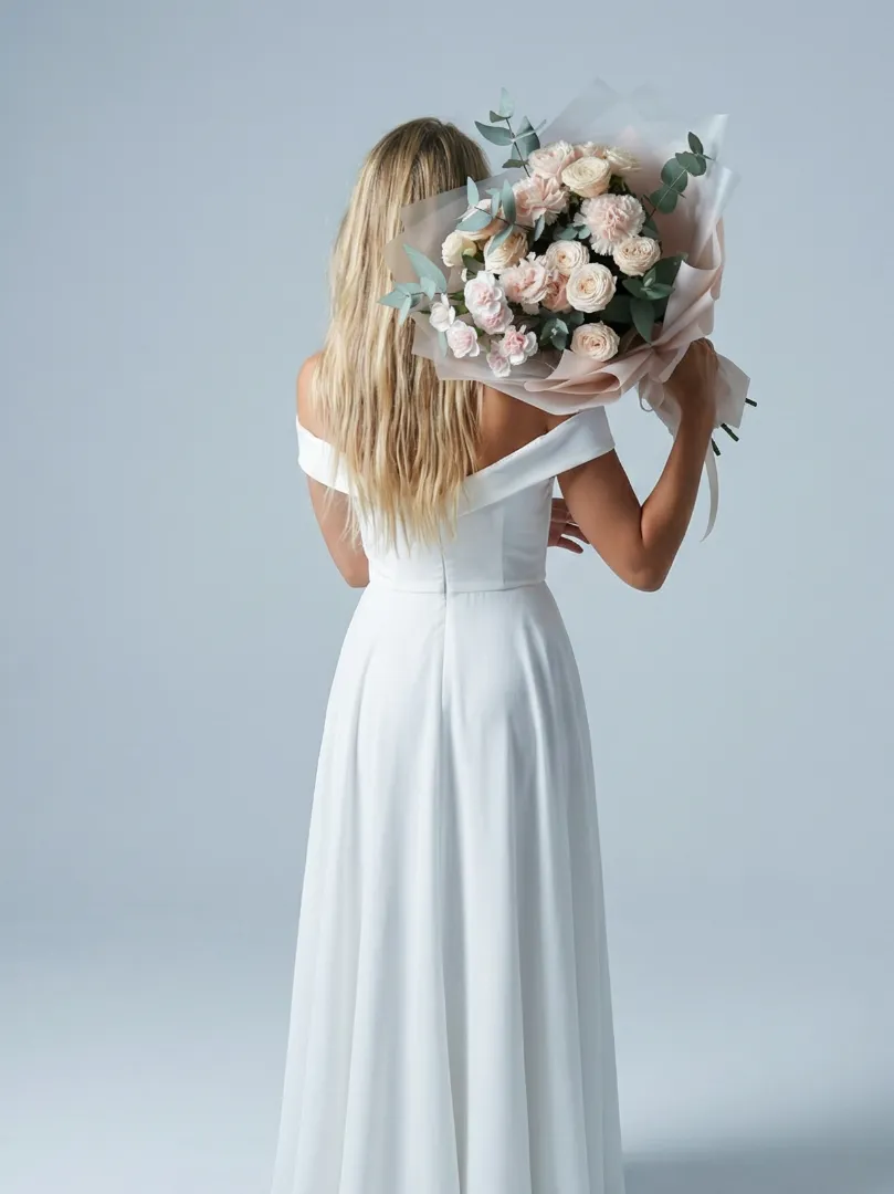 Пудровый букет пионовидные  кустовые розы, ажурные диантусы и ароматный эвкалипт