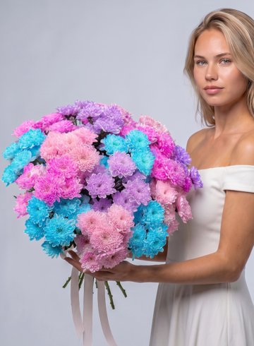&laquo;Небесная мечта&raquo; большой букет из хризантем микс 15 шт от интернет-магазина цветов в Норильске